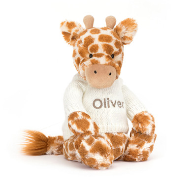 Bashful Giraffe with Personalised Cream Jumper