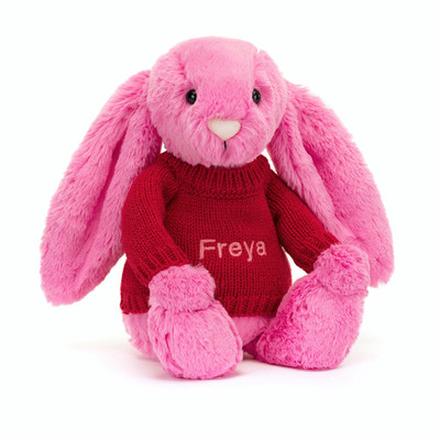 Bashful Hot Pink Bunny with Personalised Red Jumper