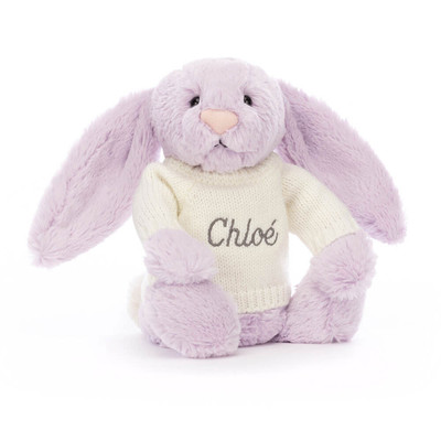 Bashful Lilac Bunny with Personalised Cream Jumper