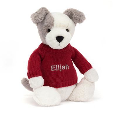 Bashful Terrier with Personalised Red Jumper