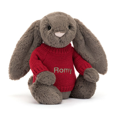 Bashful Truffle Bunny with Personalised Red Jumper