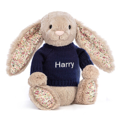 Blossom Bea Beige Bunny with Personalised Navy Jumper