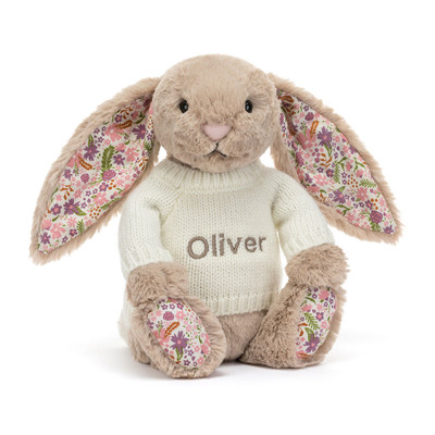 Blossom Beige Bunny 'Petal' with Personalised Cream Jumper