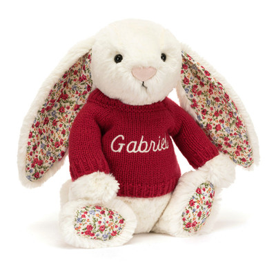 Blossom Cream Bunny with Personalised Red Jumper