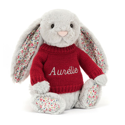 Blossom Silver Bunny with Personalised Red Jumper