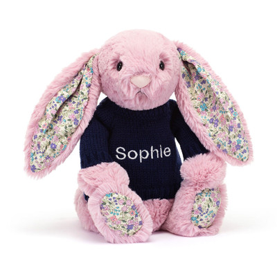 Blossom Tulip Bunny with Personalised Navy Jumper